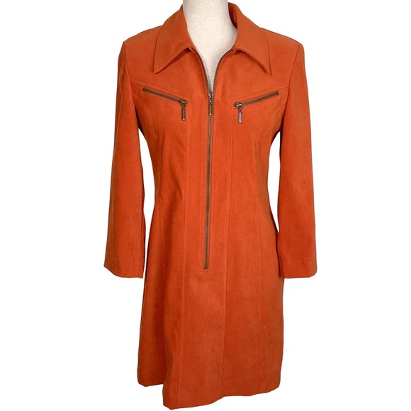 Vision Intl Fashion Dress Women‎ 6 Orange Zip Front Pockets Retro Chic Moto VTG - Picture 1 of 13